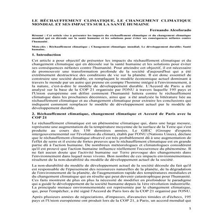 LE RÉCHAUFFEMENT CLIMATIQUE, LE CHANGEMENT CLIMATIQUE MONDIAL ET SES IMPACTS ...