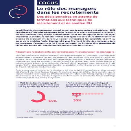 Etude Apec - Le rôle des managers dans les recrutements, décembre 2022