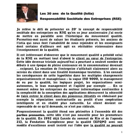 Les 30 ans  de la qualité