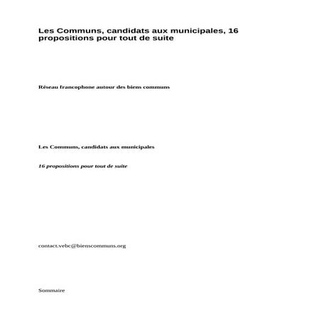 Les communs, candidats aux municipales, 16 propositions pour tout de suite