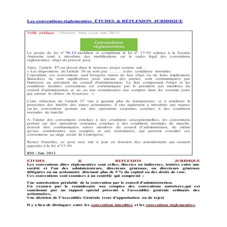 Les conventions réglementées  études & réflexion juridique