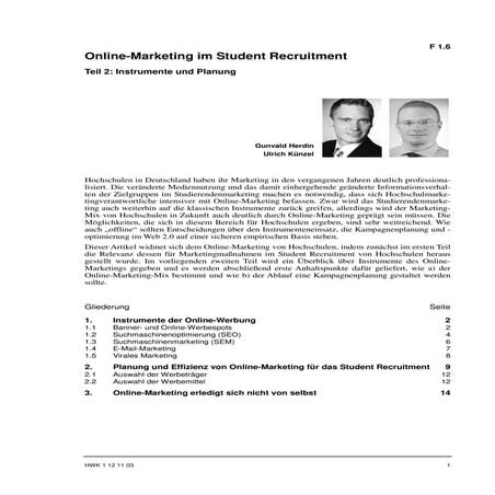 Gunvald Herdin, Ulrich Künzel: Online-Marketing im Student Recruitment, Teil 2