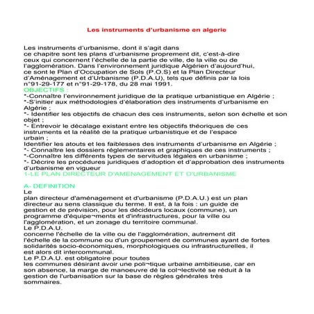 Les instruments d'urbanisme en algerie