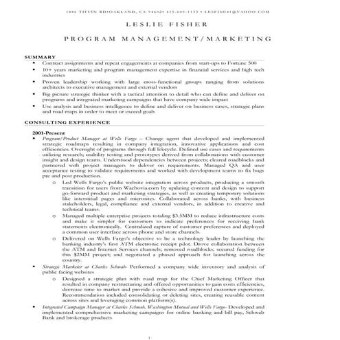 Leslie Fisher's Resume