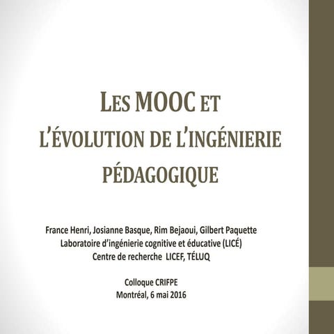 Les MOOC et l'évolution de l'ingénierie pédagogique