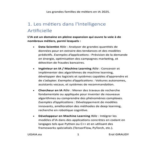 Les métiers dans l'Intelligence Artificielle