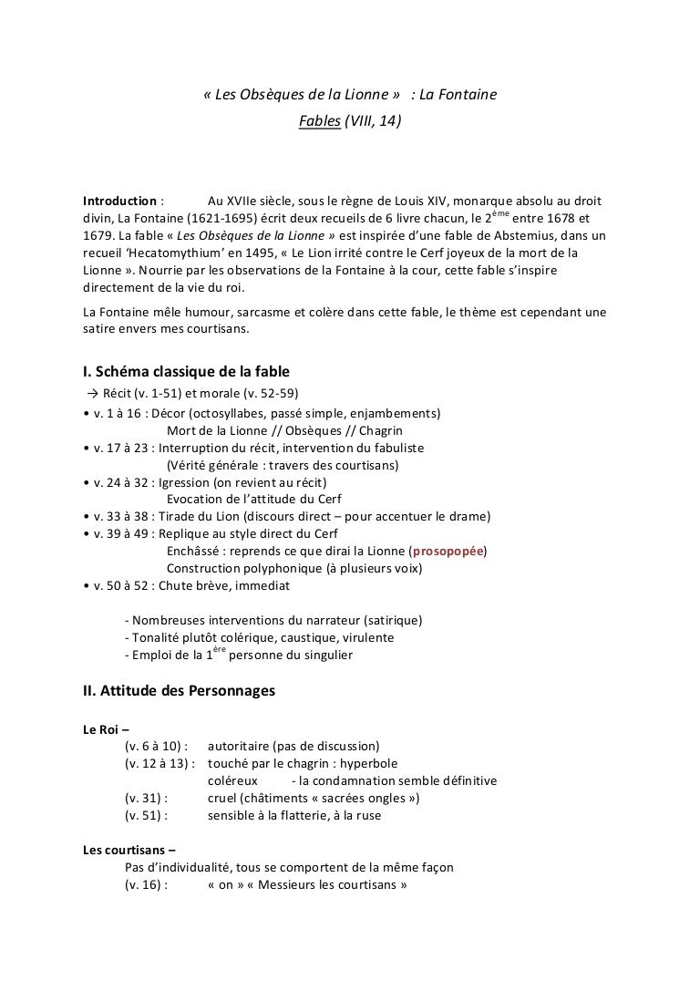 Les Obsèque De La Lionne Analyse