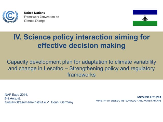 Mosuoe Letuma, Ministry of Energy, Meteorology and water affairs: Capacity development plan for adaptation to climate variability and change in Lesotho