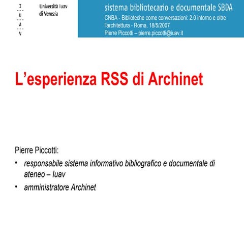 L'esperienza RSS di Archinet