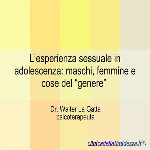 L’Esperienza Sessuale In Adolescenza