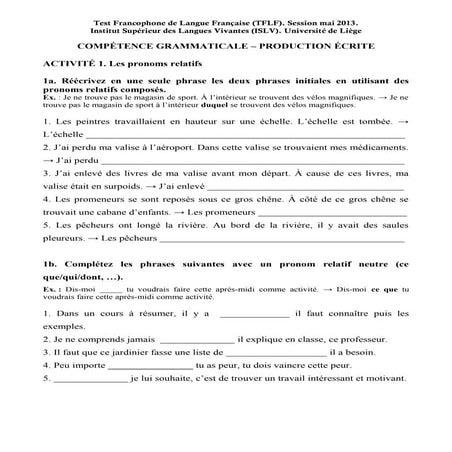 Les pronoms relatifs + corrigé