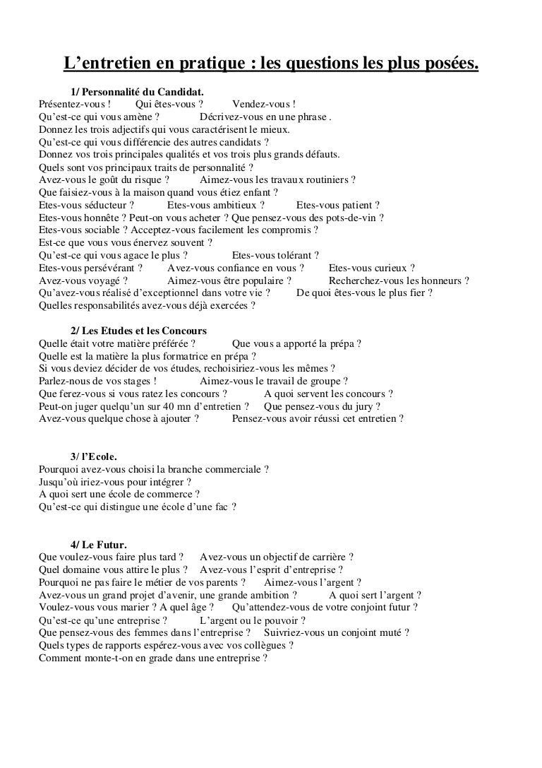 Les questions les plus posées à l'entretien d'embauche et à l'entreti…