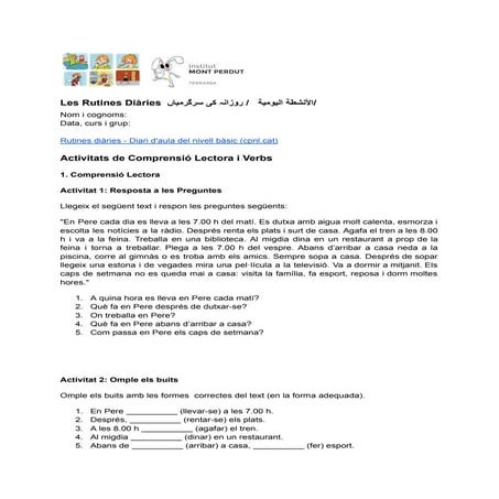 Les Rutines Diàries   الأنشطة اليومية   / روزانہ کی سرگرمیاں/