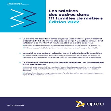 Etude Apec - Les salaires des cadres dans 111 familles de métiers - édition 2...