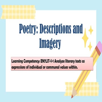 Poetry Descriptions and Imagery - ENGLISH 7 MATATAG QUARTER 1 WEEK 1 | PPTX