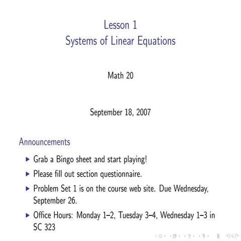 Lesson 1: Systems of Linear Equations (slides) | PDF