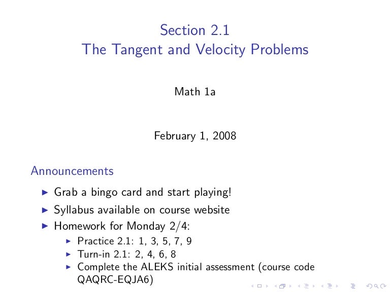 Lesson 1 The Tangent And Velocity Problems Lesson 1 The Tangent And Velocity Problems