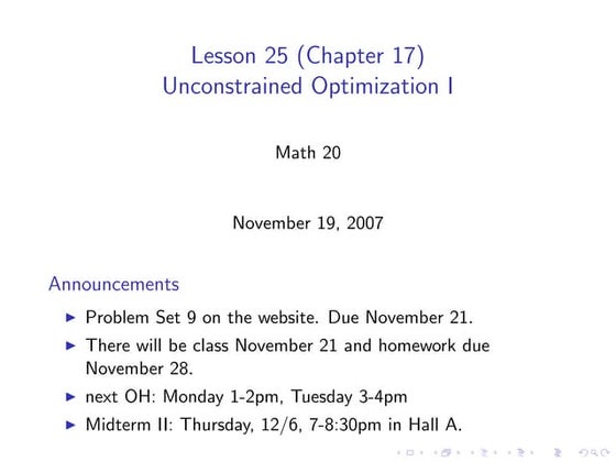 Lesson 25: Unconstrained Optimization I