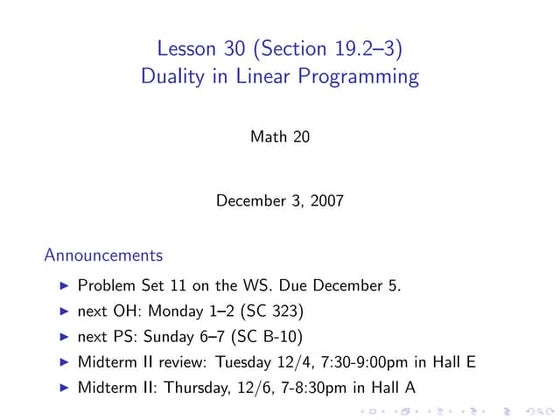 Lesson 30: Duality In Linear Programming