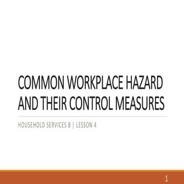 LESSON 4 Common workplace hazard and their control measure 