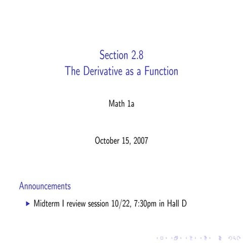 Lesson 9: The Derivative as a function