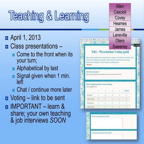 Teaching & Learning - lesson overviews 