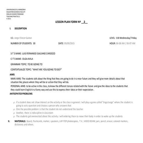 Lesson plan-2 TO BE GOING TO