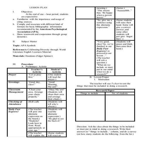 SAMPLE: Grade 10 - APA Bibliography Detailed Lesson Plan