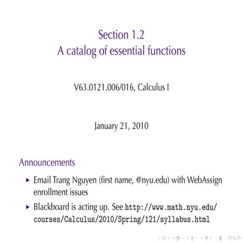 Lesson 2: A Catalog of Essential Functions | PDF | Physics | Science