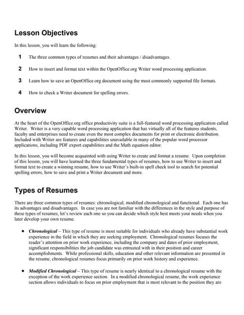 Open office Writer : Lesson 02