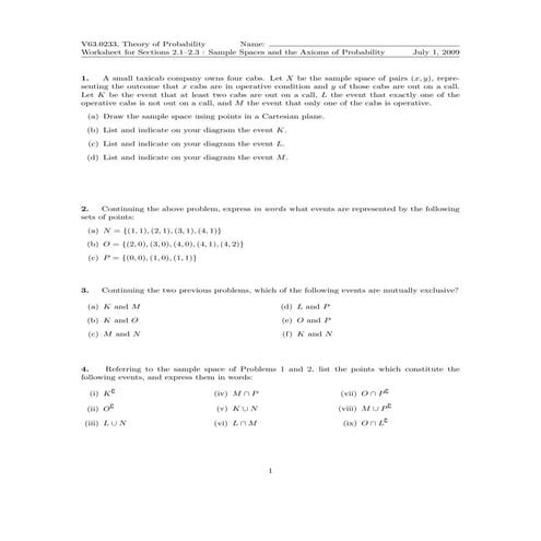 Worksheet: Sample Spaces, the Axioms of Probability