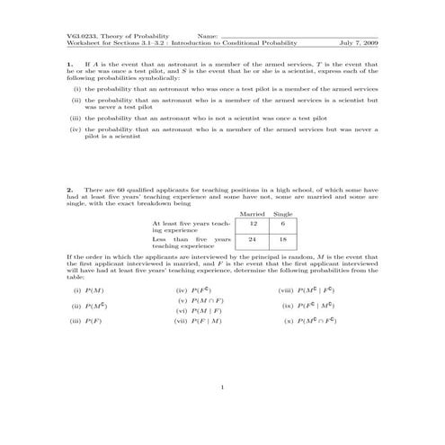 Worksheet: Conditional Probability