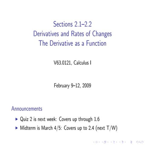 Lesson 7-8: Derivatives and Rates of Change, The Derivative as a function