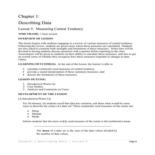 Lesson 1 05 measuring central tendency