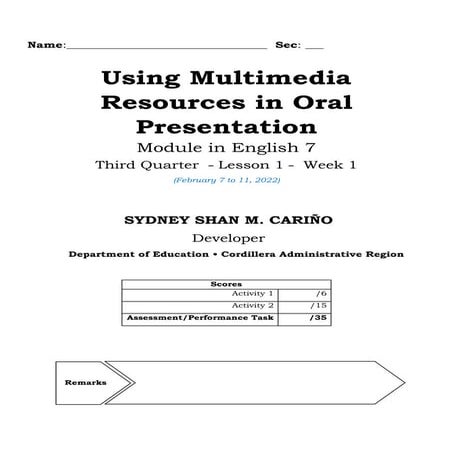 Lesson plan in English: Grade 7 Multimedia Resources