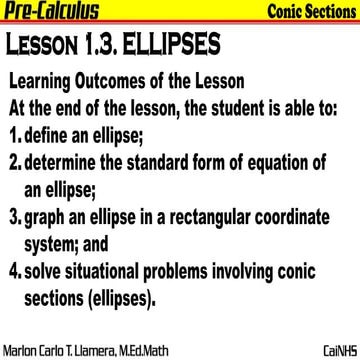 Pre-Calculus: Definition and Standard Equation ofEllipse