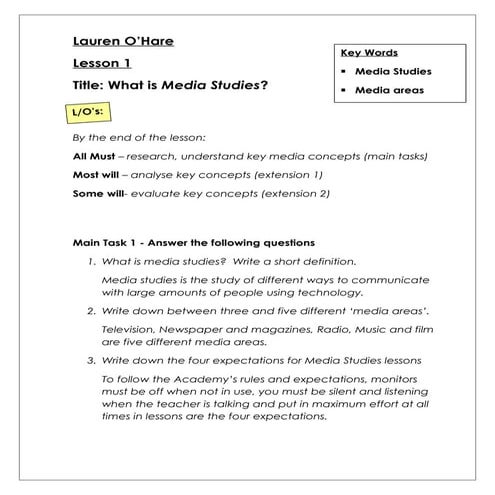 Lesson 1 intro to media worksheet | DOC