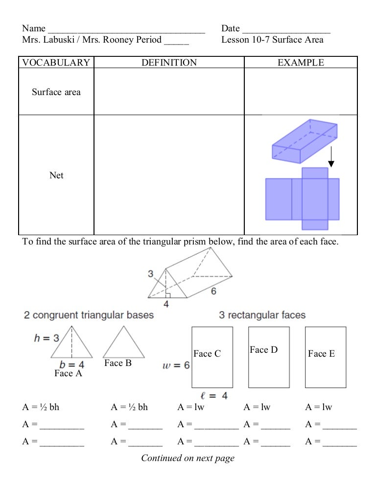 Lesson 10 7 surface area