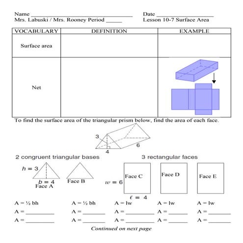 Lesson 10 7 surface area