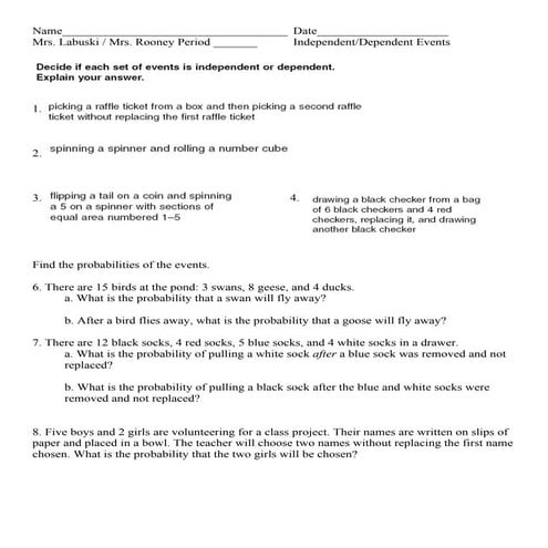 Lesson 11 5 b - a independent dependent events | DOCX