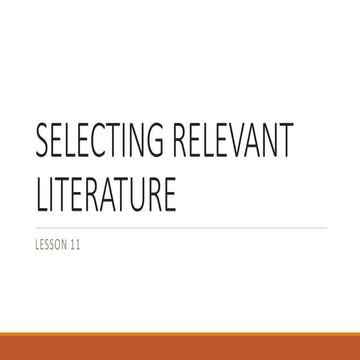 Lesson 11 selecting relevant literature