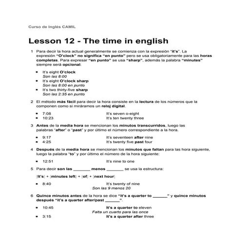 Lesson 12   the time in english