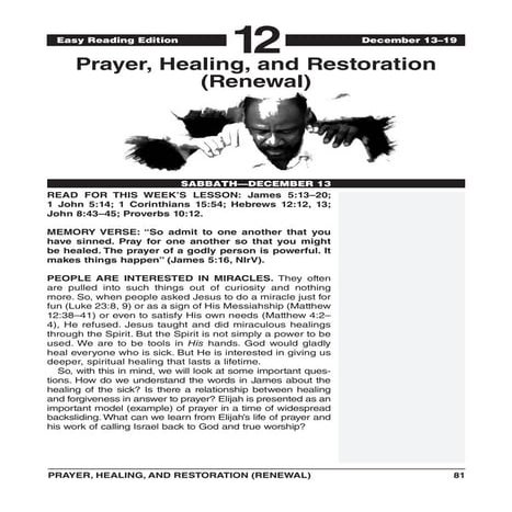 Lesson 12 | Prayer, healing, and restoration | Sabbath School | PDF