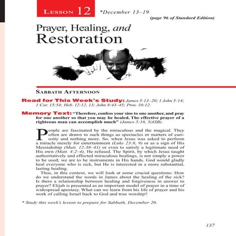 Lesson 12 | Prayer, healing, and restoration | Sabbath School | PDF
