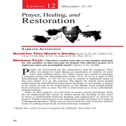 Lesson 12 | Prayer, healing, and restoration | Sabbath School | PDF