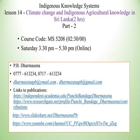 Lesson 14  Part2 of Indigenous Knowledge Systems