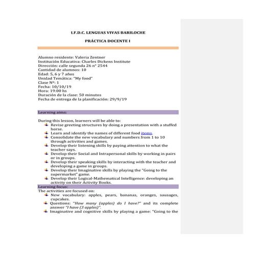 Kindergarten Practicum - Lesson 1 - 2019