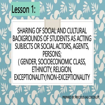 Lesson 1 –  gender, ethnicity,religion 