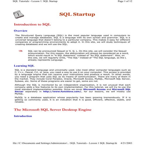 Lesson 1 sql | PDF