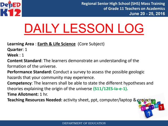 Grade 11 Earth & Life Science Lesson 1